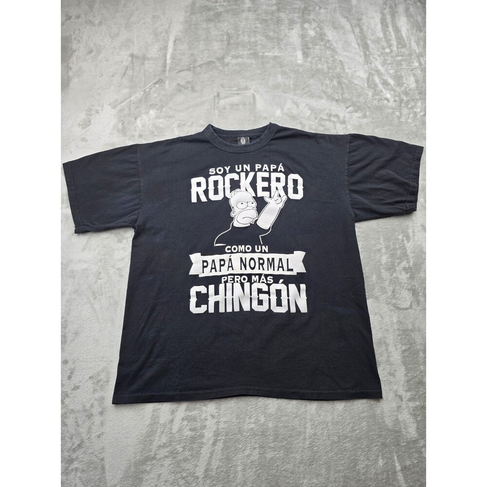 The Simpsons Homer Simpson Soy Un Papa Rockero T-Shirt Men XL Black Spanish...